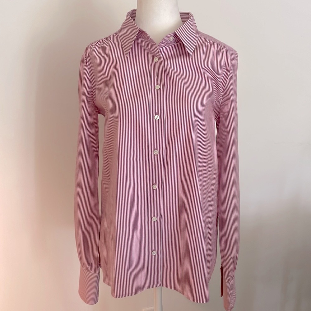 J.CREW Woman’s Crisp Cotton Button Down Pin Striped Shirt Pink/White Size  6
